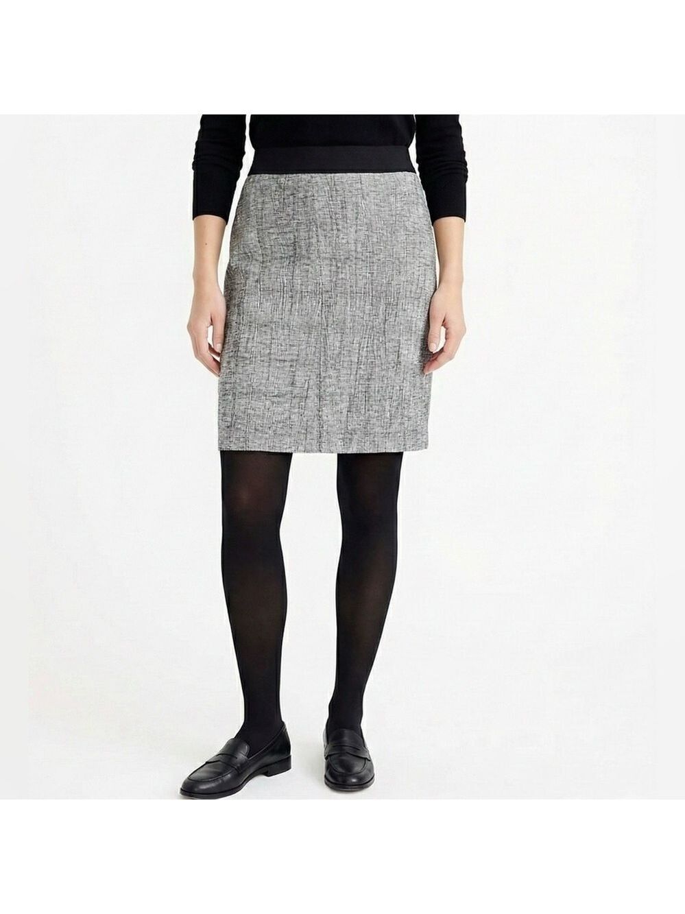 J. CREW Linen Fully Lined Black / Grey Pencil Mini Skirt Back Zip Close US Sz 8